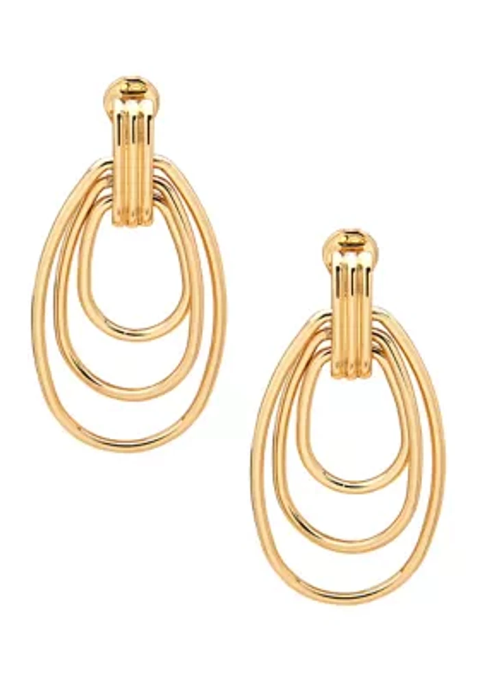 Gold Tone Three Row Drop Hoop Earrings