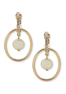 Gold Tone Crystal and Pearl Orbital Clip Earrings