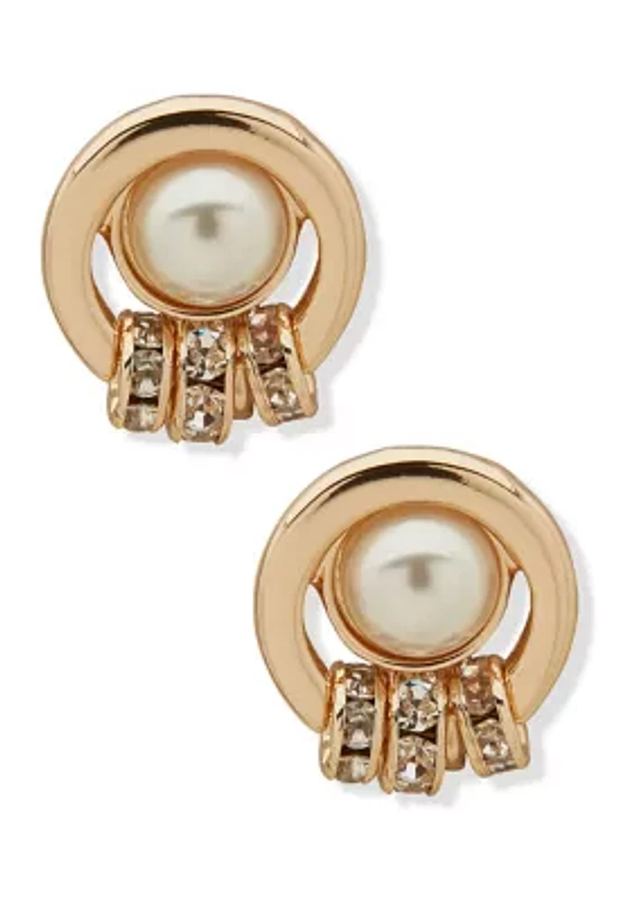 Gold Tone Button Rondelle Charms EZ Comfort Clip Earrings