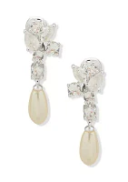 Silver Tone Cubic Zirconia Stone Cluster Comfort Clip Earrings