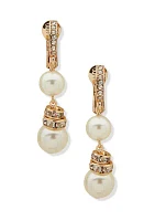 Snowman Pearl Double Drop Comfort Clip Earrings