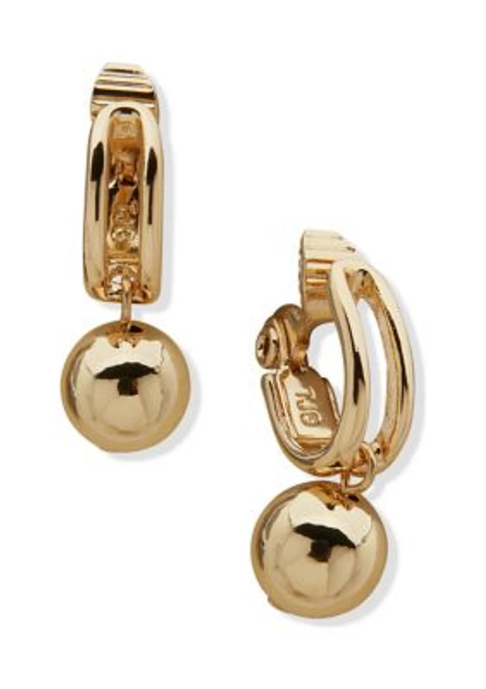 Gold Tone Huggie Hoop with Disc Drop Earrings