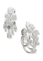 Silver Tone Cluster Stone Hoop EZ Comfort Clip Earrings