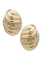 Gold Tone Crystal Oval Button Comfort Clip Earrings