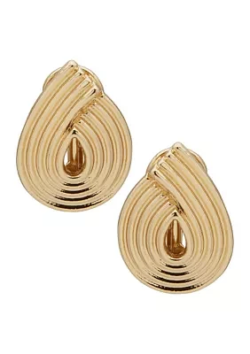 Gold Tone Swirl Teardrop Button Comfort Clip Earrings