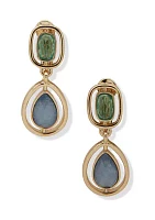 Gold Tone Multi Stone Double Drop EZ Comfort Clip Earrings