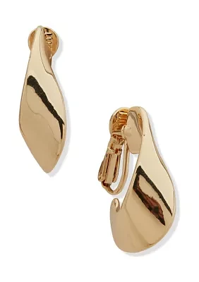 Gold Tone Twisted Large Hoop EZ Comfort Clip Earrings