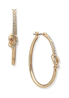 Gold Tone White Click Hoop Earrings with Knot 