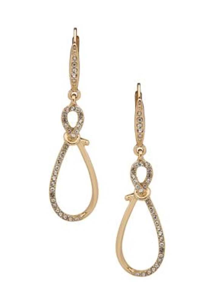 Gold Tone Crystal Pavé Knot Drop Earrings