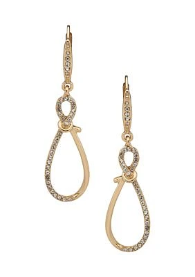 Gold Tone Crystal Pavé Knot Drop Earrings