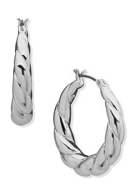 Silver Tone Chunky Twisted C Hoop Earrings