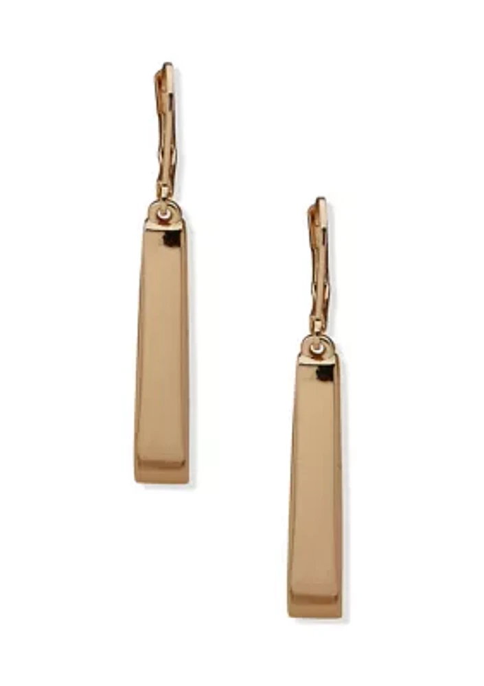 Gold Tone Drop Lever Back Earrings