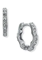 Silver Tone 14 Millimeter Crystal Scallop Stone Huggie Earrings