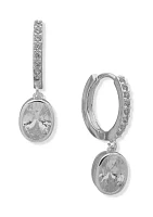 Silver Tone 15 Millimeter Crystal Hoop with Drop Earrings