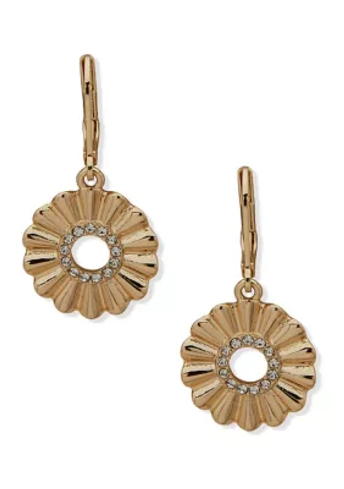 Gold Tone Crystal Scalloped Drop Earrings