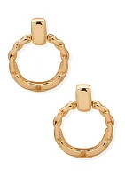 Gold Tone Doorknocker Post Earrings