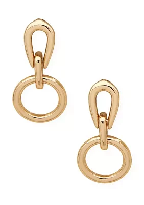 Gold Tone Link Post Drop Earrings