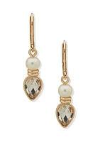 Gold Tone Crystal Single Stone Drop with Pearl Earrings