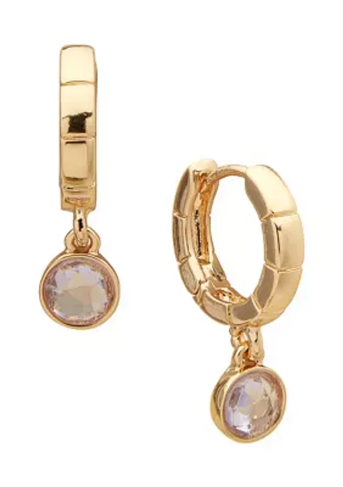 Gold Tone 15 Millimeter Lavender Huggie Hoop with Drop Earrings