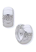 Silver Tone 15 Millimeter Crystal Omega Huggie Hoop Earrings