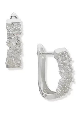 Silver Tone 16 Millimeter Cubic Zirconia Deco Huggie Earrings