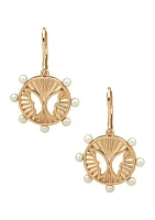 Gold Tone Pearl Butterfly Motif Drop Earrings