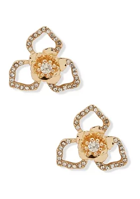 Gold Tone Crystal Flower Stud Earrings