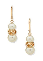 Gold Tone Crystal Snowman Pearl Drop Earrings