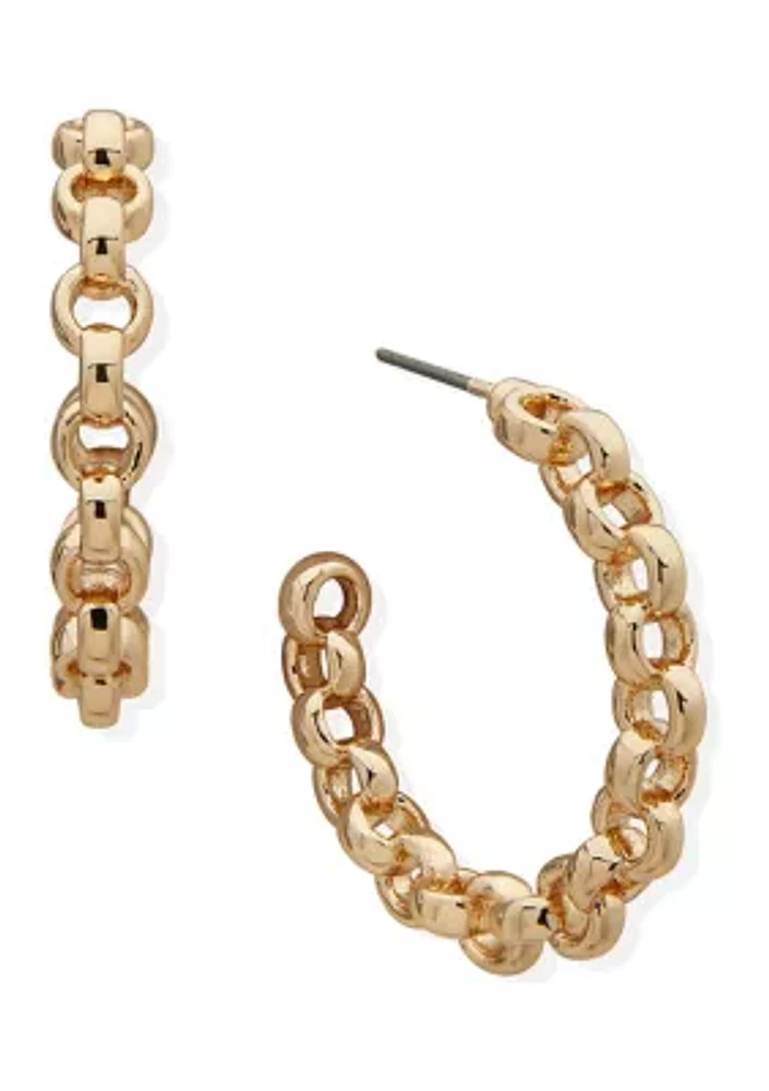 Gold Tone 31 Millimeter Linked C Hoop Earrings