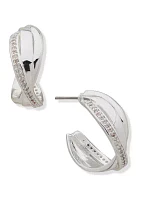 Silver Tone Crystal C Hoop Earrings