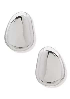 Silver Tone Pebble Button Earrings