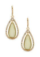 Gold Tone Green and Crystal Teardrop Orbital Earrings