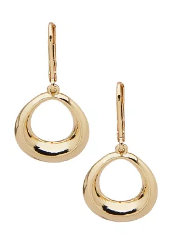 Gold Tone Bevel Oval Drop Earrings