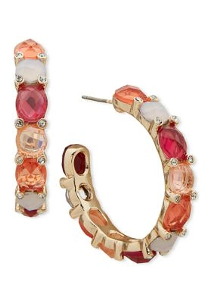 Gold Tone Pink Multi Stone C Hoop Earrings