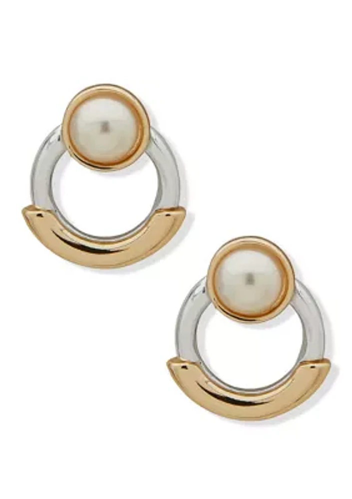 Two Tone Pearl Open Stud Earrings