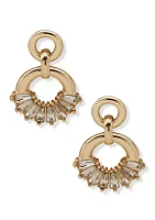 Gold Tone Crystal Post Linked Drop Earrings