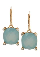 Gold Tone Blue Opal and Crystal Stone Drop Earrings