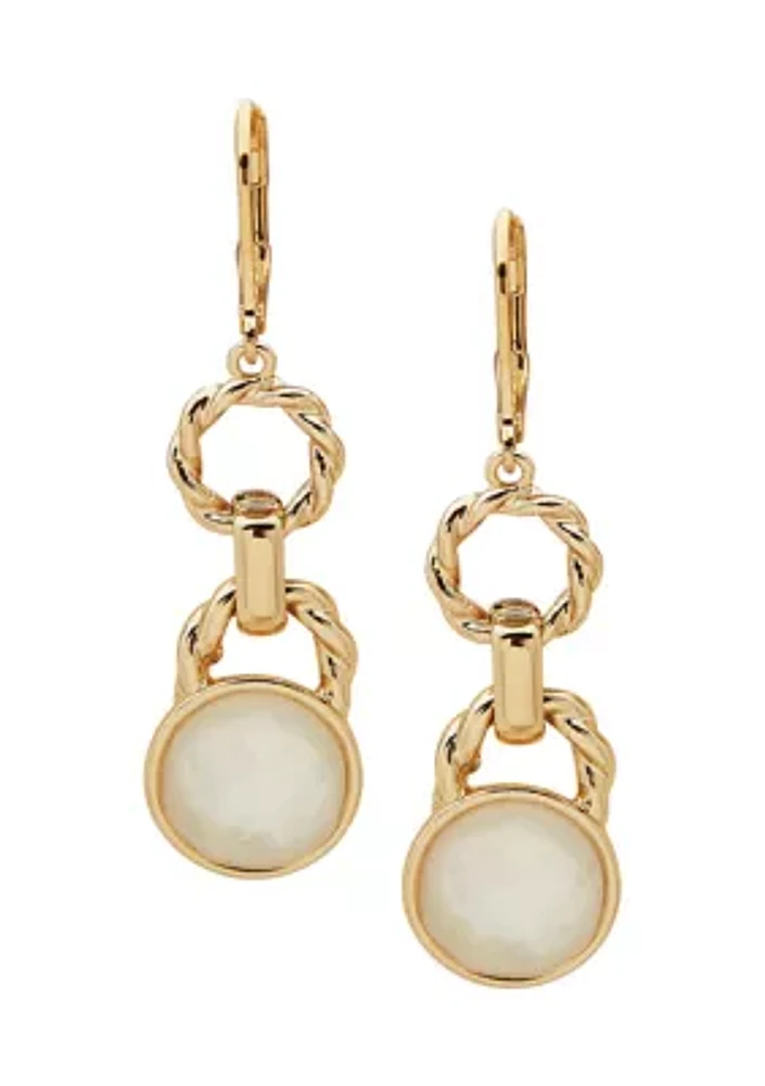 Gold Tone 9 Millimeter Pearl Double Row C Hoop Earrings