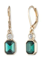 Gold Tone Emerald Lever Back Drop Earrings