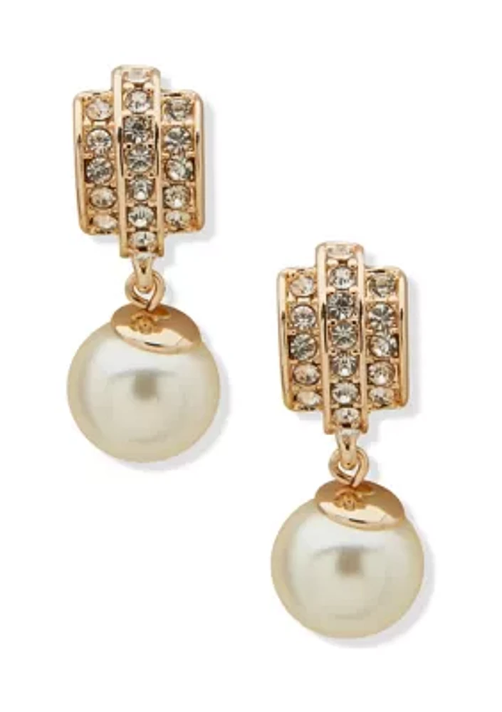 Dome Button Pearl Drop Earrings