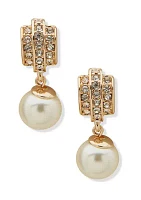 Dome Button Pearl Drop Earrings