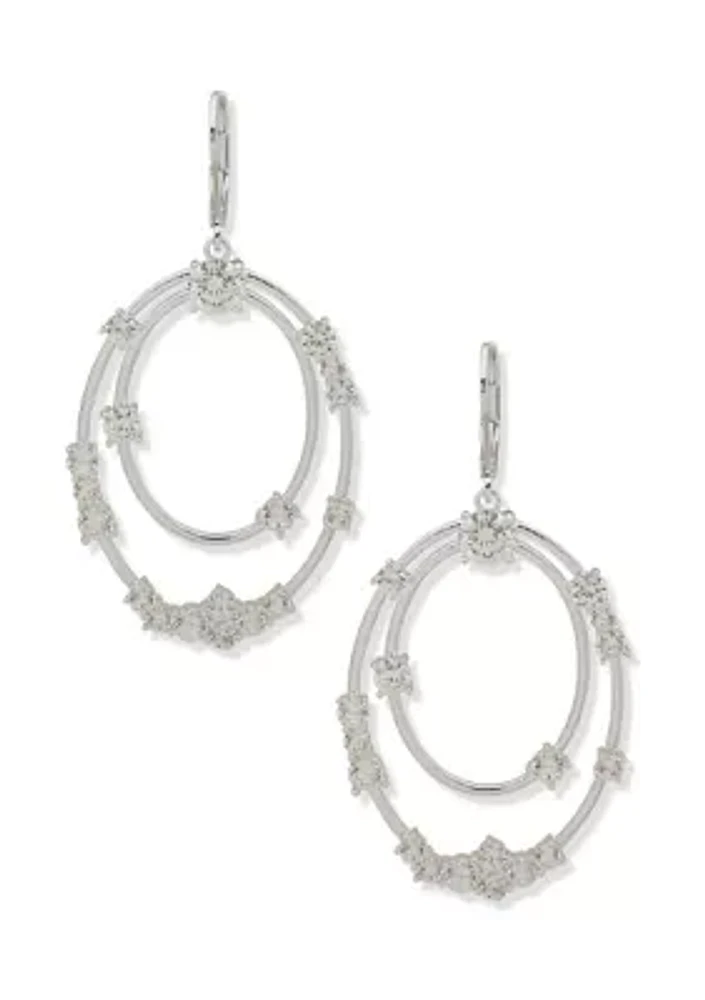 Silver Tone Cluster Stone Orbital Earrings