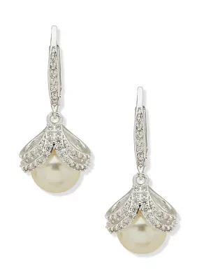 Silver Tone Cubic Zirconia Pearl Drop Earrings