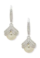 Silver Tone Cubic Zirconia Pearl Drop Earrings