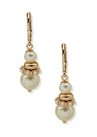 Gold Tone Pearl Snowman Drop Earrings