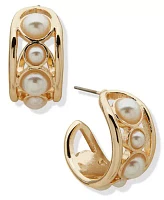 Gold Tone 22 Millimeter Pearl C Hoop Earrings