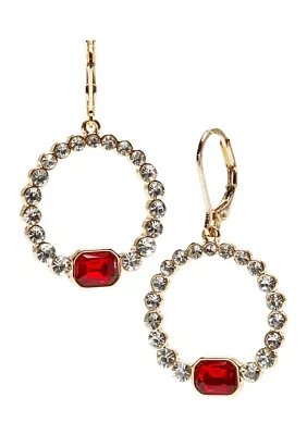 Gold Tone Red Stone Round Earrings