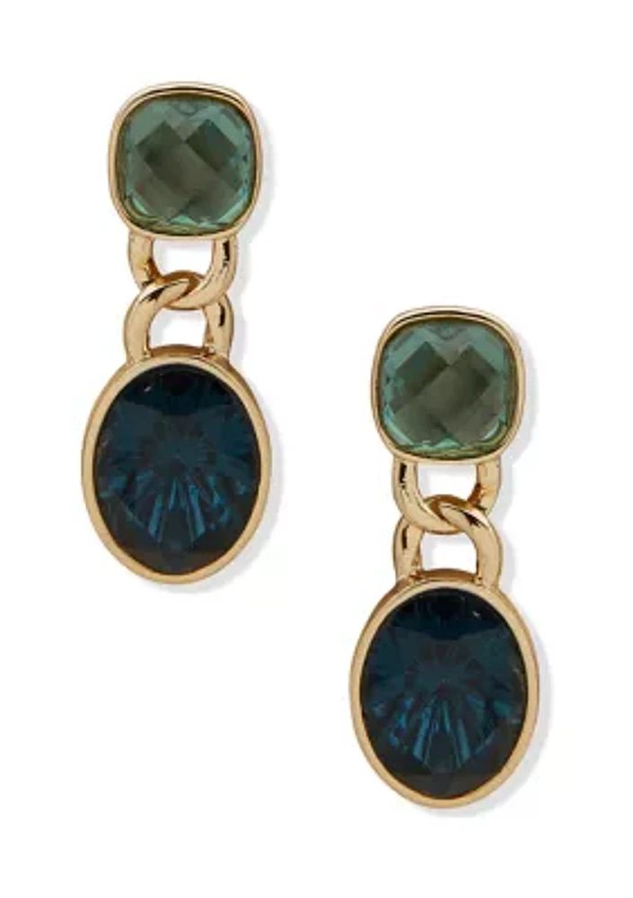 Gold Tone Blue Multi Set Stone Drop Earrings