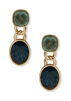 Gold Tone Blue Multi Set Stone Drop Earrings