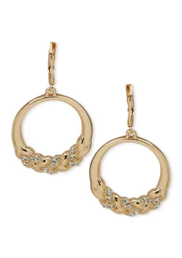 Gold Tone Crystal Braided Orbital Earrings